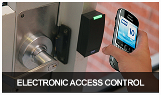 image of an electronic door lock being accessed via a smartphone